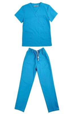 網上訂購湖藍色手術服   時尚設計V領短袖洗手服套裝  男裝 中性裝 護士服製衣廠  SKU048
