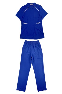 大量訂做彩藍色短袖護士套裝   設計醫美企領左前胸袋口護士服  護士服中心  SKU050