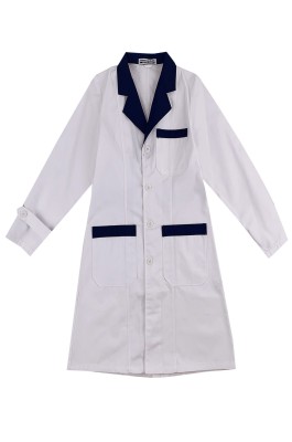 大量訂做長袖白大褂  自訂袖口調節藏藍色翻領醫生袍  醫生袍供應商 SKU053