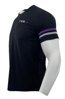 訂做黑色圓領T恤   設計直角袖健身房繡花T恤  後幅網眼設計 T恤製衣廠 T1077