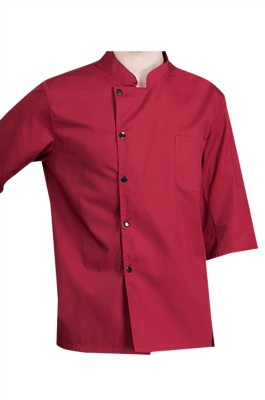 大量訂做七分袖廚師服  設計立領單排扣前胸袋口中袖廚師服  淨色廚師服供應商  SKKI083