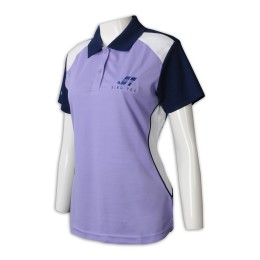P1132 訂製拼色袖短袖Polo恤 設計修腰女款Polo恤 Polo恤專門店   淺紫色撞色黑領 P1132 訂製拼色袖短袖Polo恤 設計修腰女款Polo恤 Polo恤專門店   淺紫色撞色黑領