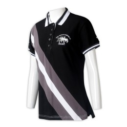 P1275  製造黑色女裝短袖Polo恤 設計5粒鈕胸筒寬條斜紋刺繡logo下擺開叉Polo恤 Polo恤專門店 澳洲 馬術 學校  P1275  製造黑色女裝短袖Polo恤 設計5粒鈕胸筒寬條斜紋刺繡logo下擺開叉Polo恤 Polo恤專門店 澳洲 馬術 學校