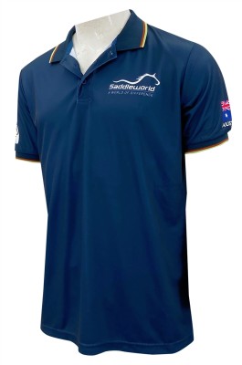 訂製印花logo  撞色橫間扁機領   衫邊開衩設計   小馬俱樂部    澳洲    P1366