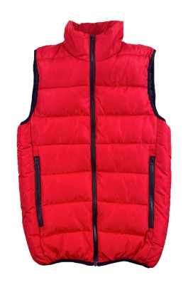大量訂做夾棉馬甲外套  個人設計紅色拉鏈袋口夾棉外套  馬甲外套供應商 SKVM014