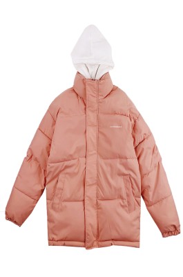 大量訂做夾棉假兩件外套  設計鬆緊袖口保暖連帽外套  夾棉外套供應商 SKVM015