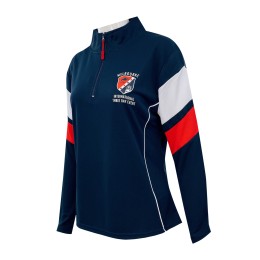 設計半胸拉鏈女賽馬訓練服   訂做女寶藍色賽馬訓練服  衫袖拼色設計 拉鏈頭設計紅色  印花logo   馬術  澳洲  W226 設計半胸拉鏈女賽馬訓練服   訂做女寶藍色賽馬訓練服  衫袖拼色設計 拉鏈頭設計紅色  印花logo   馬術  澳洲  W226