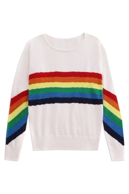 SKSW016  訂購彩虹色條紋針織衫  女短款撞色長袖套頭毛衣  網上下單彩虹紋毛衣 毛衣專門店