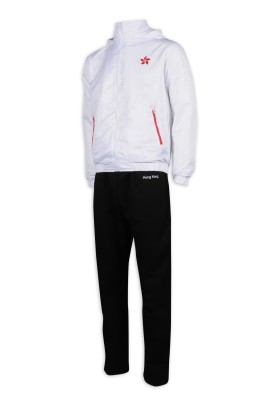 WTV165 設計冬季運動套裝 連帽 香港 運動套裝製造商     白色衣服   黑色褲子