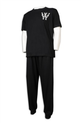 WTV167 訂購短袖T恤運動套裝 製造束腳運動套裝 橡筋褲頭 運動套裝hk中心    黑色