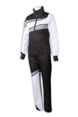 WTV175 網上訂購女裝運動套裝 設計黑白撞色運動套裝 運動套裝工廠 100%滌