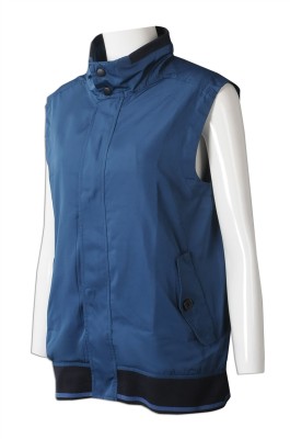 V206 製造女裝背心外套 個人設計深藍印花鈕扣袋口背心外套 啪鈕 領位設計 背心外套供應商 HK 物業管理