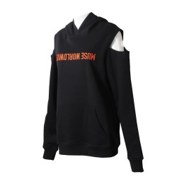 Z506 大量訂製女裝連帽衛衣  時尚設計露肩黑色繡花衛衣 衛衣供應商 50%棉 50%滌 美國 Z506 大量訂製女裝連帽衛衣  時尚設計露肩黑色繡花衛衣 衛衣供應商 50%棉 50%滌 美國