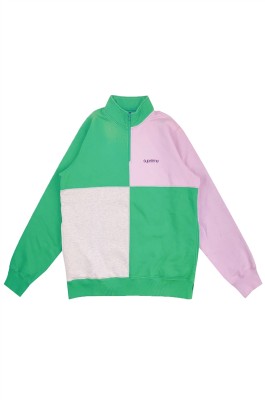 設計半胸拉鏈綠色拼色紫色衛衣    訂做時尚繡花logo    內設計加棉衛衣    衛衣生產商   Z585