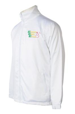 J916  訂做純白色風褸外套     設計繡花logo   兩件裝風褸  風褸外套工廠    學校    保健處