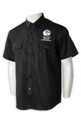 R331 專業訂製男裝短袖恤衫  個人設計黑色繡花恤衫 短袖恤衫供應商 清潔 消毒公司