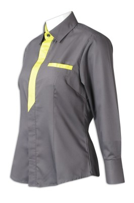 R332  專業訂製女裝長袖恤衫   設計胸前撞色   灰色撞色螢光色   長袖恤衫供應商   65%滌    30%棉