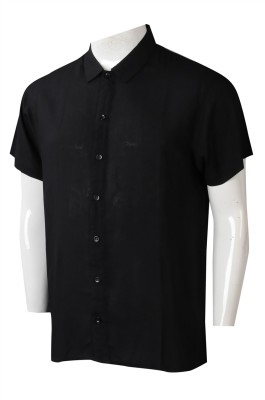 R337  製造短袖淨色男裝恤衫  個人訂製職業翻領恤衫  恤衫中心  100%Viscose   懸垂感