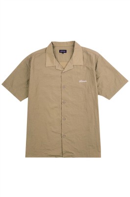 製造短袖皺紋布恤衫  個人設計軍綠色團體繡花恤衫  恤衫供應商  時裝款 100%尼龍 R348