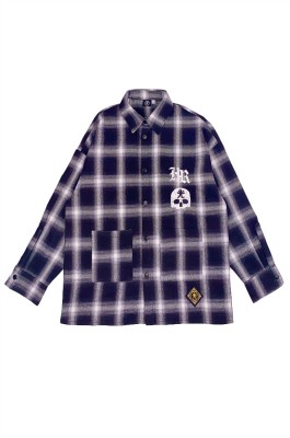 大量訂購長袖恤衫  個人設計格子繡花LOGO團體格子襯衫  恤衫製衣廠 格仔  藍色 R350