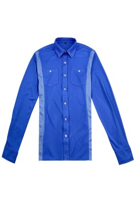 大量訂購藍色長袖恤衫  供應撞色衫側 雙胸袋  物業管理恤衫 R370