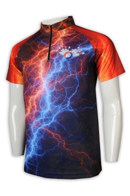 T992 is the supplier of hot sublimation short sleeve with collar zipper style bowling full piece printed hot sublimation short sleeve