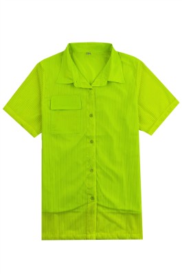 訂購螢光綠短袖套裝時裝款式  時尚設計間條紋短袖恤衫  時裝款式供應商 演出服 FA375