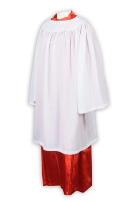 SKPT052 訂製紅色辅祭服聖詩袍 天主教 宗教禮儀 教會 設計圓領口聖詩袍 小白衣  聖詩袍供應商
