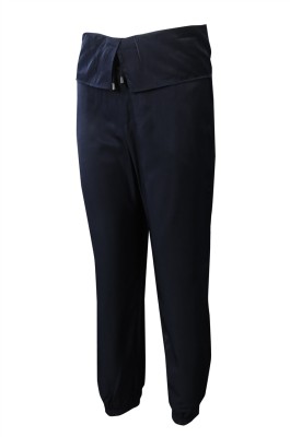 U377 製造淨色深藍色抽繩瑜伽運動褲款型 設計寬闊腰頭橡筋束腳長梳織運動褲 運動褲專營店  100%天絲