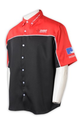 D342  訂製Polo拼色工業制服   個人設計繡花logo  工業制服工廠  黑色拼紅色  美國  