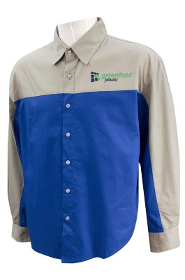 D351   設計拼色恤衫工業制服   訂做印花LOGO  工人   工業制服外套批發商    美國     太陽能   環保行業   安裝人員   制服