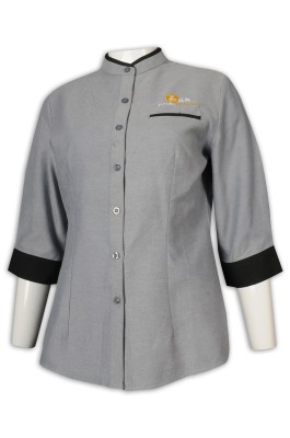 KI106 訂做七分袖女裝廚師制服 65%棉 35%滌 CVC牛津紡 新加坡 廚師制服生產商   半袖廚師長外套
