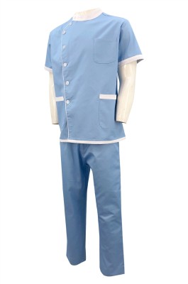 NU064  訂製套裝男護士服   醫院   診所 工作人員制服   撞色領   有袋設計   診所制服供應商   護理制服    側開鈕款