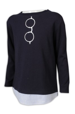 KD086 訂做長袖童裝 藍間條 假兩件套 衫底 100%棉 麻棉 台灣 童裝生產商 黑色