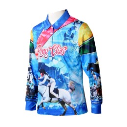 KD099 大量訂製童裝長袖POLO恤 個人設計熱昇華印花POLO恤藍色童裝  童裝POLO恤專門店  澳洲馬術學校 KD099 大量訂製童裝長袖POLO恤 個人設計熱昇華印花POLO恤藍色童裝  童裝POLO恤專門店  澳洲馬術學校