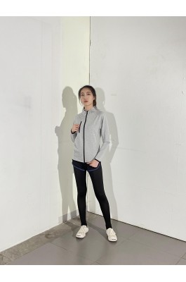 BD-MO-136 網上訂購針織外套 模特展示 黑色袖邊 灰色休閒外套 針織外套製造商