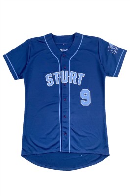 網上下單訂做短袖棒球衫  時尚設計藍色LOGO棒球衫  嘻哈舞  棒球衫專門店 100% polyester  BU42