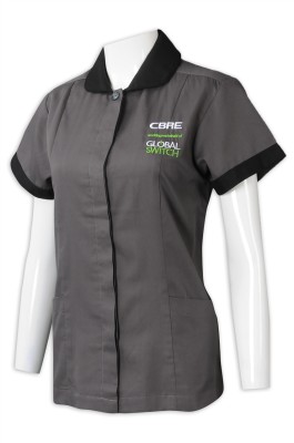 CL033  訂製女裝短袖清潔服 設計繡花LOGO清潔服 清潔服工廠 灰色 物業管理公司