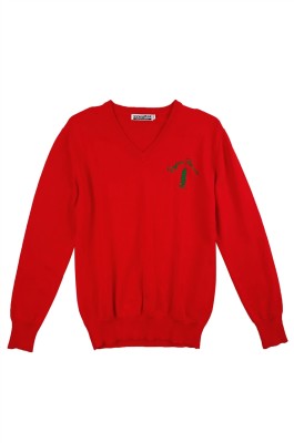 製造紅色毛衫  時尚設計V領團體繡花毛衫   毛衫供應商   JUM060  100%Cotton