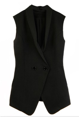 WC023 設計簡約修身雪紡領西裝馬甲  雙排扣中長西裝背心 網上下單女款西裝棉背心 黑色