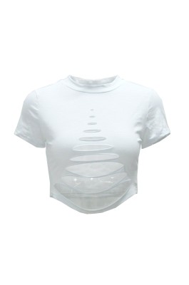SKHS006 設計性感破洞T恤款式   訂做女裝破洞T恤款式  穿窿  製造短款破洞T恤款式  破洞T恤專門店