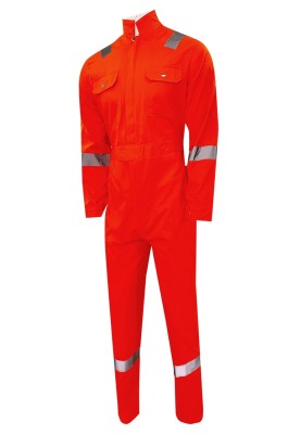 訂做連體橙色工作服   訂購防塵耐磨反光條長袖企領  汽車維修工作服  SKWK105