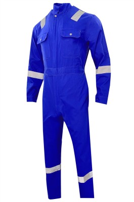 大量訂做男裝連體衣   設計藍色橡筋鬆緊腰圍長袖啪鈕  機修工作服 SKWK106