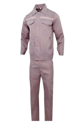 個人設計灰色套裝工作服  訂做長袖啪鈕前胸袋 五金 建築工程制服  SKWK108