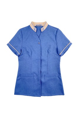 大量訂購女裝短袖彩藍色酒店保潔服  個人設計V領家政清潔服  保潔工作服製衣廠 SKHH023