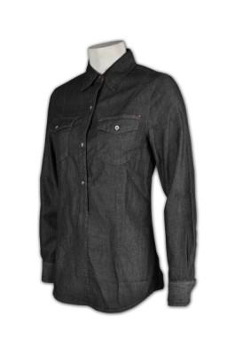 JN015 訂造牛仔洗水恤衫  雙胸袋 訂購優惠牛仔襯衫 牛仔襯衫  恤衫制服供應商 黑色