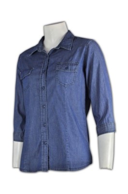 JN016 訂購團體恤衫 量身訂造牛仔襯衫  3/4 袖 7分袖 雙胸袋  牛仔襯衫 設計恤衫款式  恤衫製衣廠 藍色