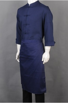 iG-BD-CN-024 制造中国结纽扣蓝色长袖厨师制服 订购半身围裙厨师制服 餐饮制服供应商