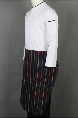 iG-BD-CN-066 订购白色厨师服 设计长款条纹围裙  厨师制服制服公司