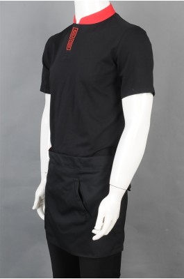 iG-BD-CN-026 订购黑色短袖服务员制服 设计拼接色立领餐饮员工制服 厨师制服供应商